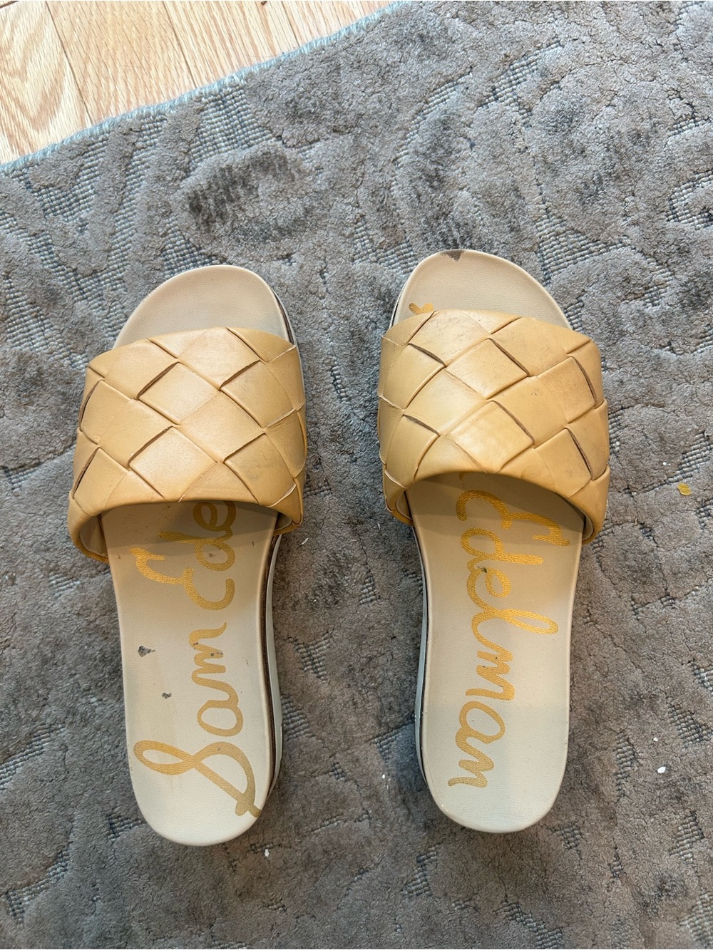 Sam Edelman Woven Slide Mules — Mustard